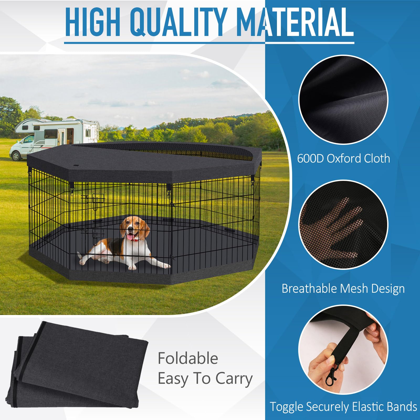 Recinzione pieghevole in filo metallico per cani e animali domestici, per interni ed esterni, con cuscinetto inferiore e copertura superiore (nero 24 copertura superiore inferiore)