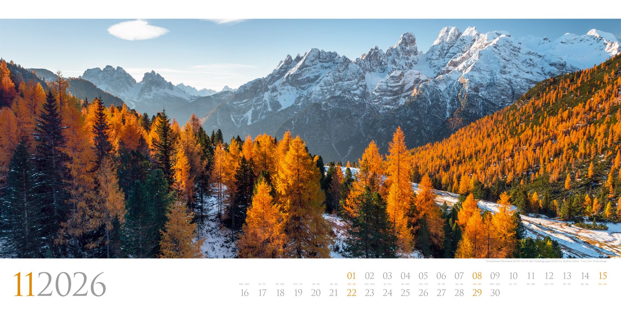 Dolomiten Kalender 2026 | Bildgewaltiger Berge-Kalender im schlanken Querformat (66x33 cm) | Südtirol für Alpinist:innen und Wander:innen