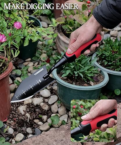 Miniatura 5 de Herramientas de mano de jardín de acero inoxidable - Paleta de plantación de jardín resistente, pala de deshierbe - Mango rojo