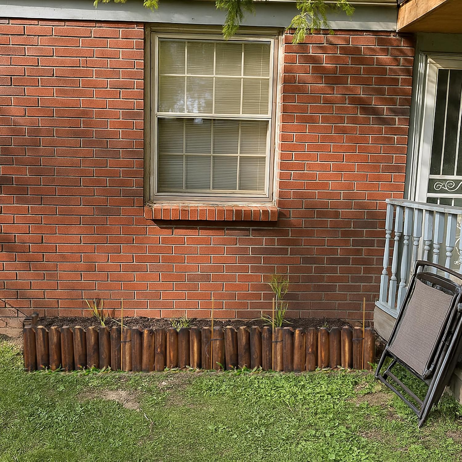 Wood Garden Edging, Half Round Natural Wooden Solid Log Fence Border Decorative for Flower Bed Barriers and Landscape Fencing (7.8" H x 47" L, 6 Pack)