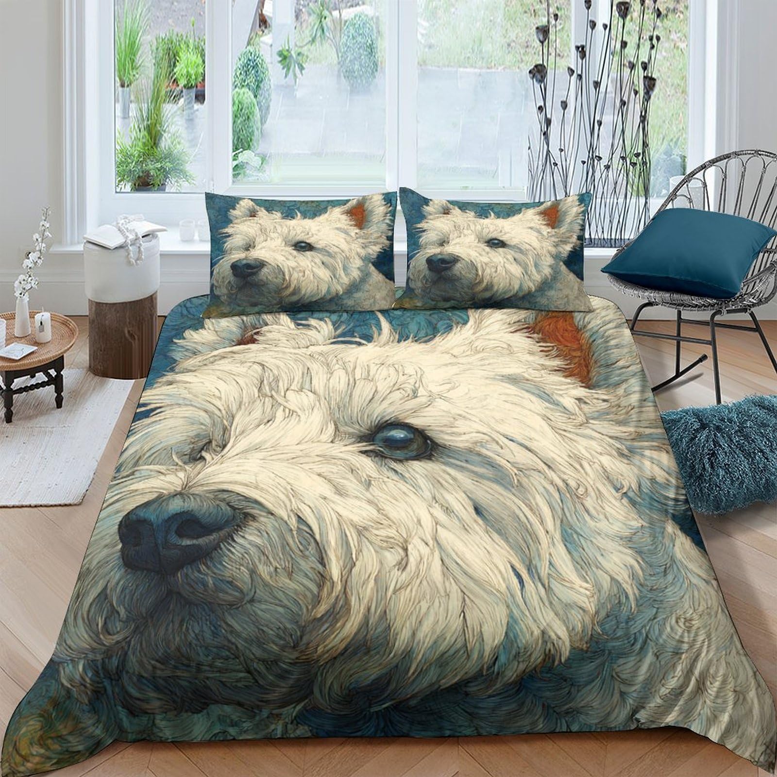 VGPPABC Westie Duvet Cover Sets 3 PCS, Quilt Cover Bedding Bed Covers with Pillowcases with Zipper Closure Ultra Soft King（220x240cm）