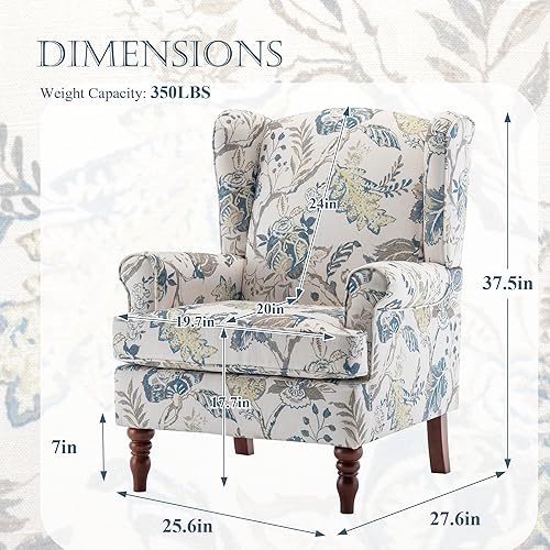Miniatura 3 de MELLCOM Silla decorativa floral, sillón tapizado con respaldo alto y patas sólidas, sofá individual de ocio para sala de estar, dormitorio, oficina