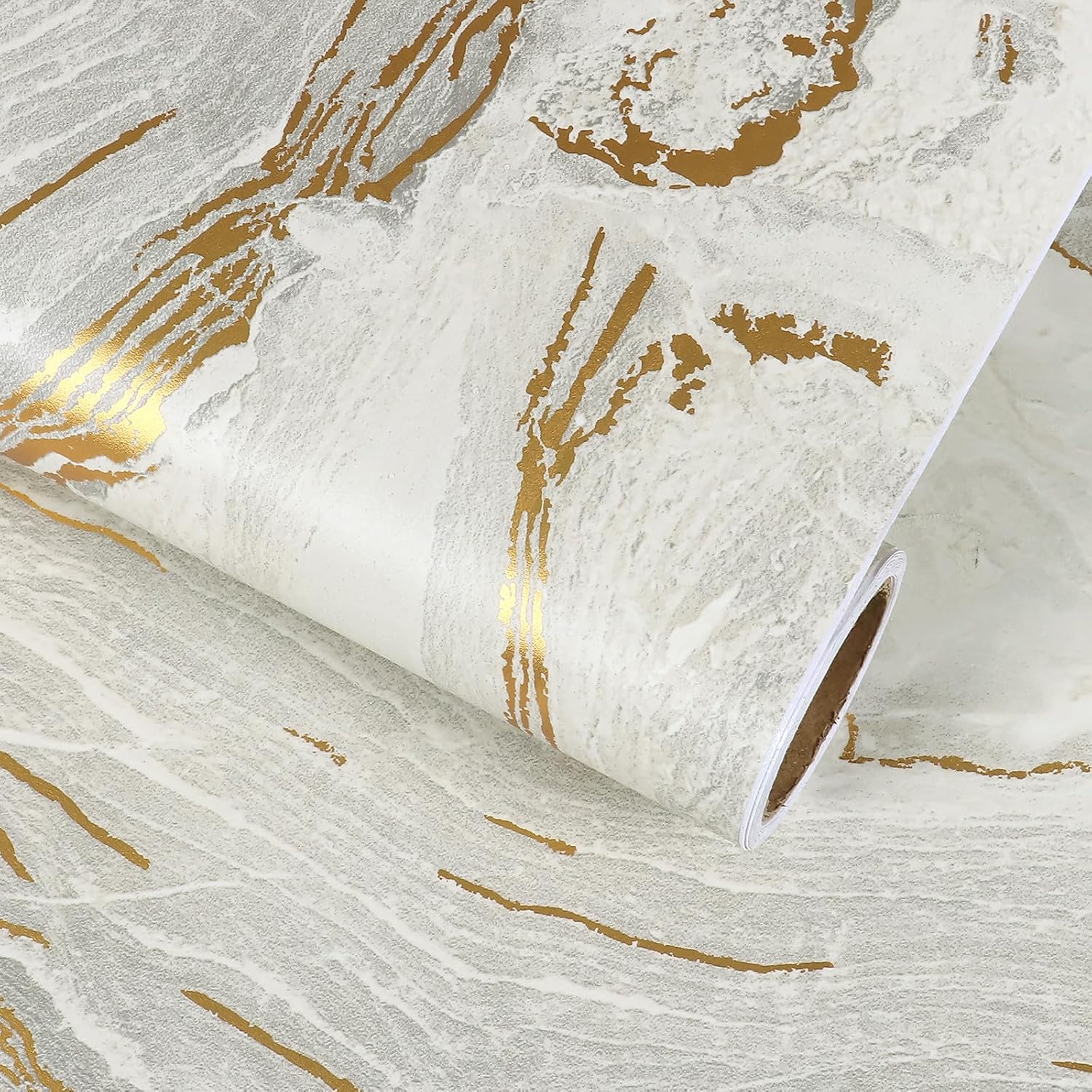 VaryStyle 15.7"x393" Luxury Beige Grey Gold Countertop Contact Paper Peel and Stick Marble Wallpaper for Kitchen Counter Top Vinyl Wrap Removable Sticky Matte Marble Contact Paper for Bathroom Table