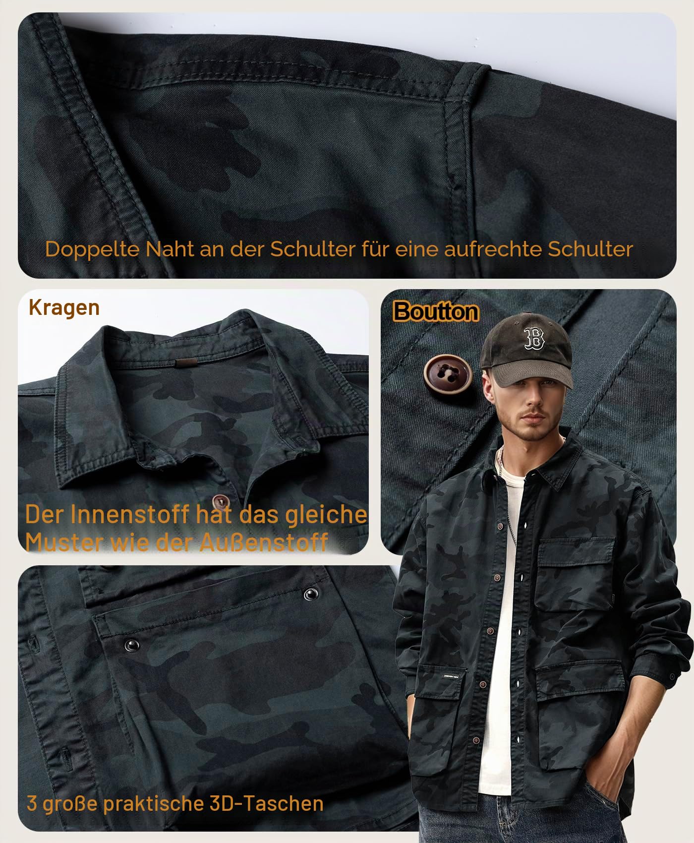 Herren Outdoor Tactical Hemd Langarm Weinlese Armee Hemd Dick Baumwolle Freizeithemd Funktionshemd Arbeitsshirt für Männer