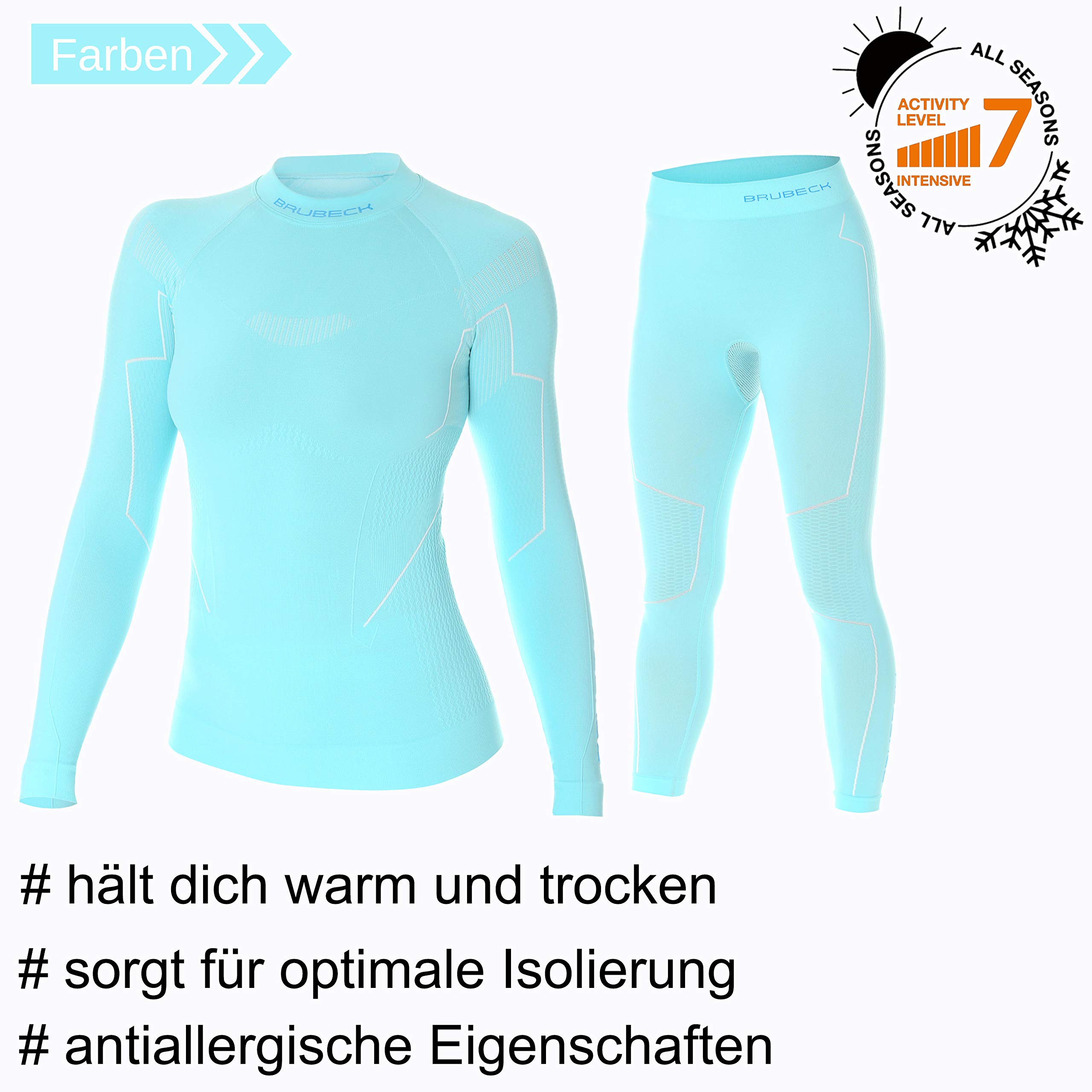 BRUBECK Damen Thermo Funktionsunterwäsche Set: Hose + Langarmshirt | Base Layer | Atmungsaktiv | Geruchshemmend | Klimaregulierend | Schnell trocknend | LE11870 + LS13100