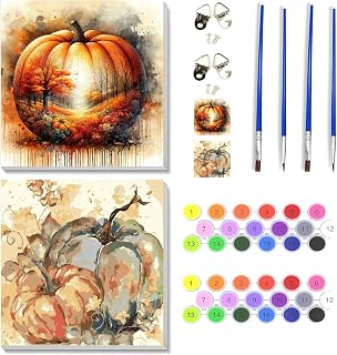 VIGEGU 2 Pack Fall Pumpkins Paint by Numbers Kit for Adults with Framed,Thanksgiving Paint by Number DIY Adult Paint by Number Kits for Wall Decor 10x10in