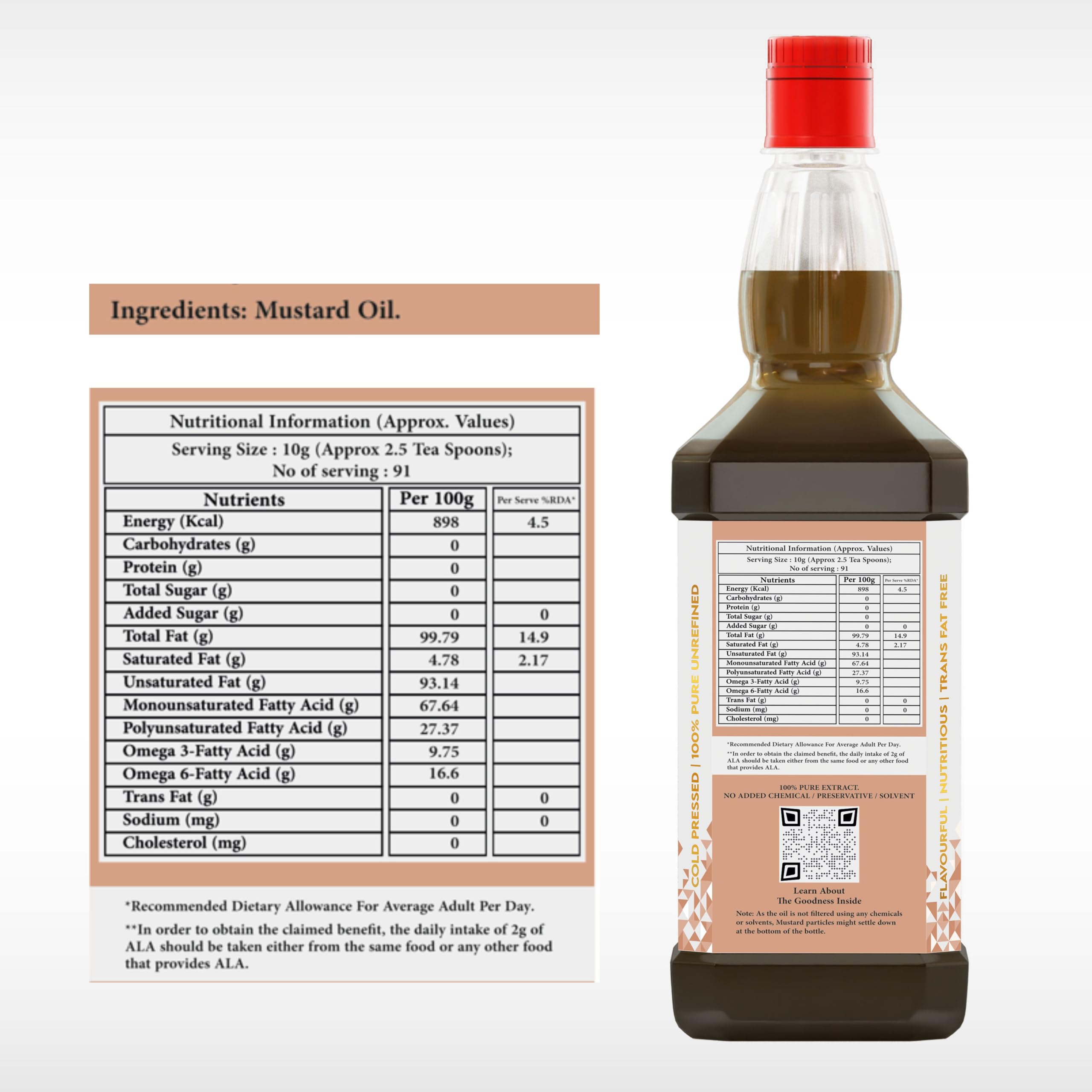 IndicWisdom Cold Pressed Mustard Oil 1 Liter, Pure & Unrefined Sarson Oil - Image 2 thumbnail