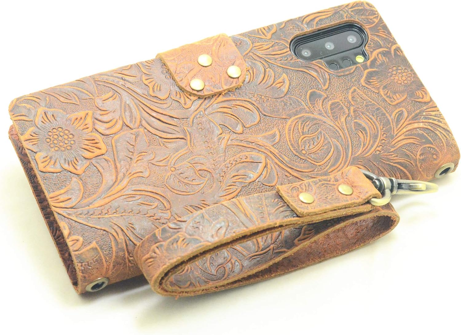 JJNUSA Handmade Genuine Distressed Leather Wallet Case for Samsung Galaxy Note 10 Plus pro 5G Flip Cover Brown
