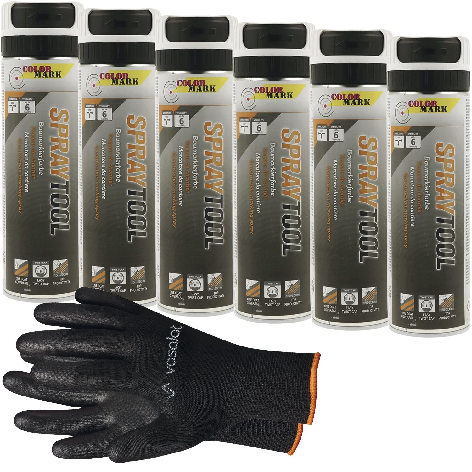 vasalat Markierungsspray Set - Markierspray Neon weiß für schnelle und saubere Markierungen, 6 Stück