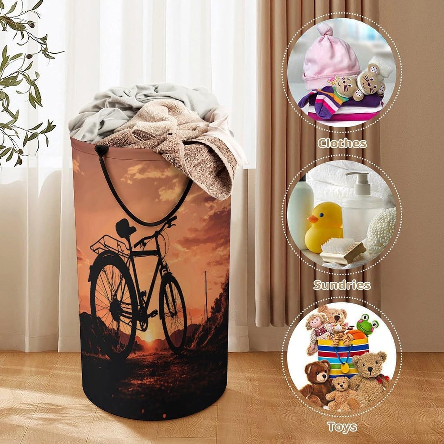 Road Bicycle Laundry Hamper Portable Lightweight Clothes Hampers Fashion Dirty Laundry Storage Basket Large Capacity Foldable Clothes Baskets for Bathroom Bedroom