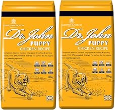 Dr John Dry Puppy Food 20kg (2 x 10kg) with Omega-3s - Chicken Recipe - Complete Nutrition for Puppies of Sporting Active Breeds - Junior High Protein Dry Dog Food