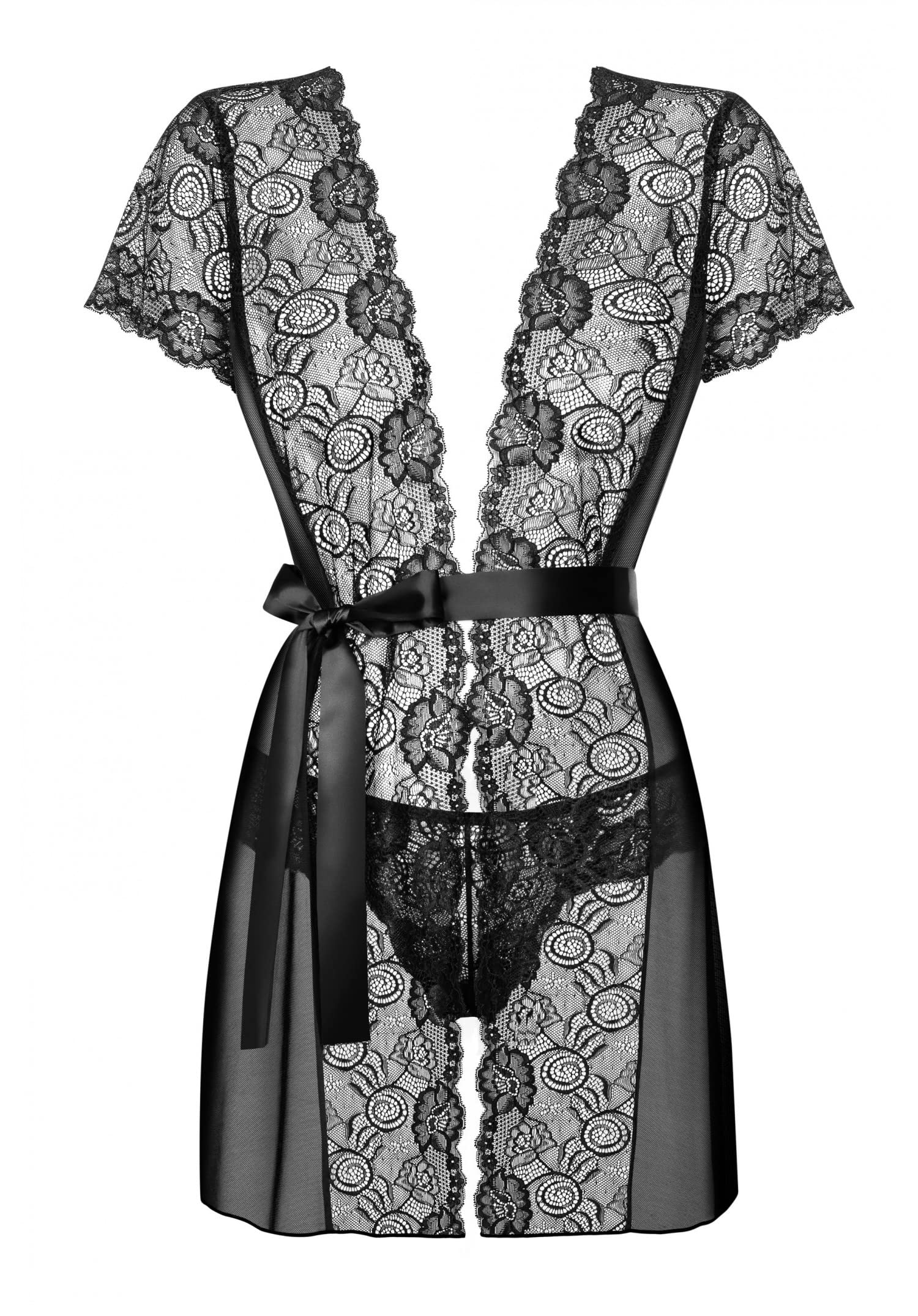 Selente Love & Fun verführerisches 3-teiliges Damen Wäscheset aus Morgenmantel, Tanga/Slip & Satin-Augenbinde, Made in EU