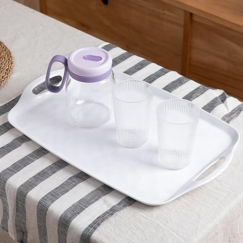 Miniatura 6 de LEHAHA Juego de 2 bandejas para servir con asas, bandeja rectangular grande de melamina para servir, tamaño de 19 x 12 pulgadas, para
