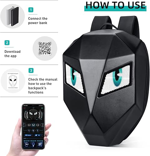 Miniatura 5 de Tesinll Mochila LED para motocicleta, mochila LED con pantalla programable y a todo color, mochila impermeable para hombres, mochila de equitación,