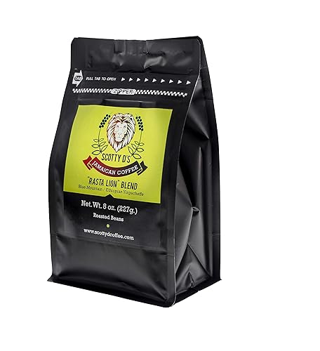 Miniatura 2 de Scotty D's Jamaican Coffee Mezcla "Rasta Lion" - Montaña azul jamaicana (grano entero) (tostado medio) 8 onzas.