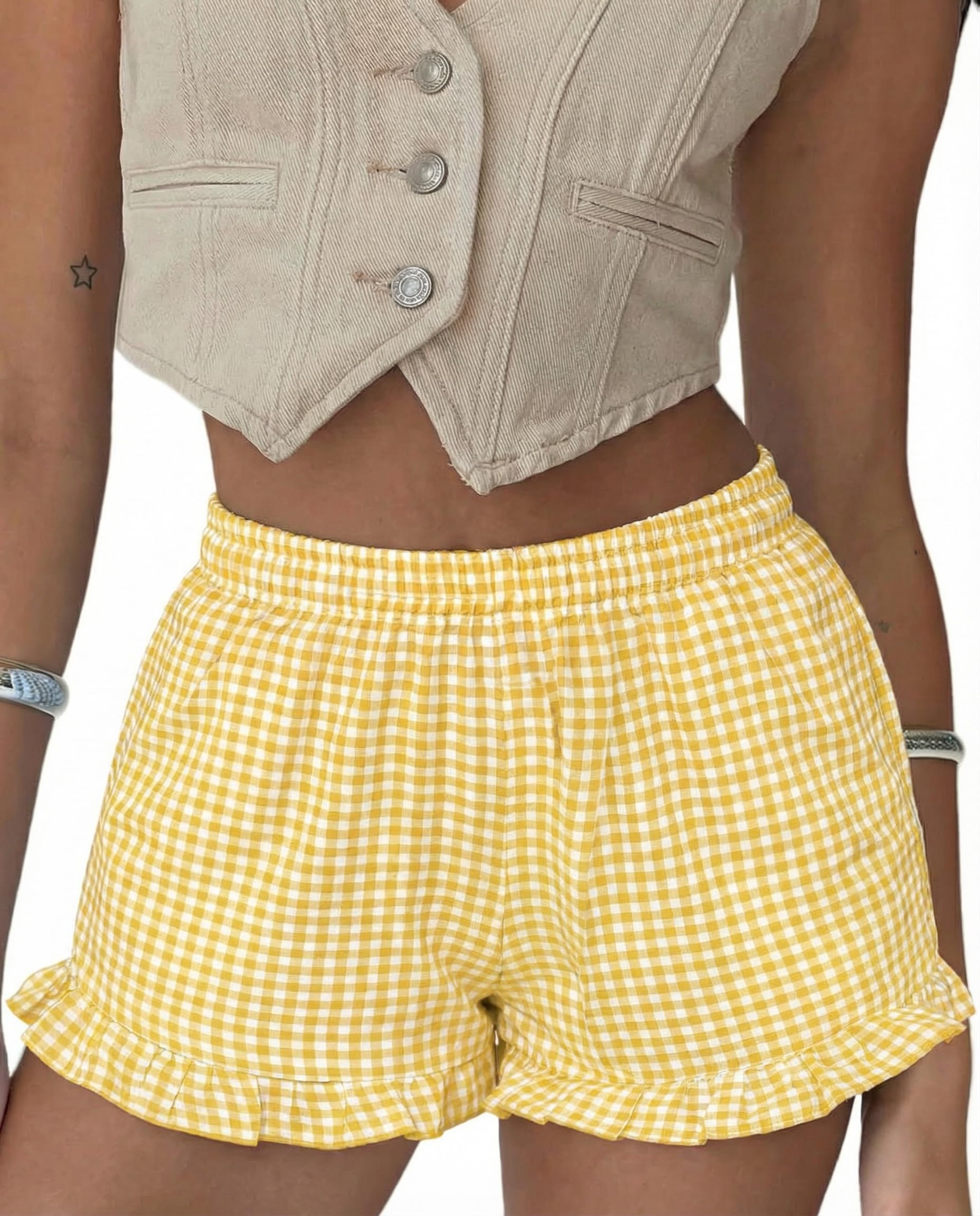 Boxer Shorts for Women Casual Lounge Shorts Sleep Plaid Y5K Beach Bottoms Yellow