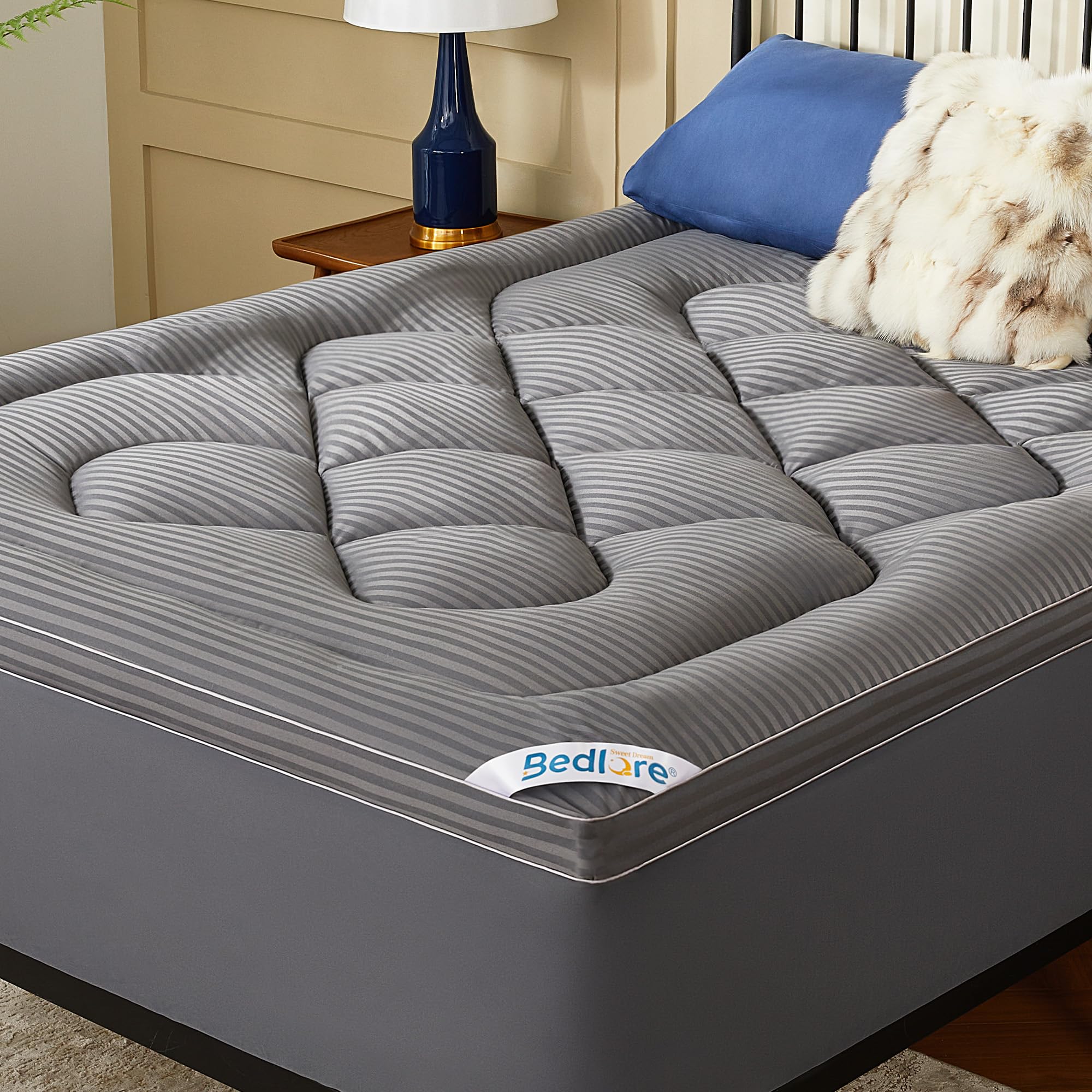 BEDLORE King Mattress Topper Thick Pillow Top Pad for Back Pain Relief Cooling Soft Mattress Cover with Deep
