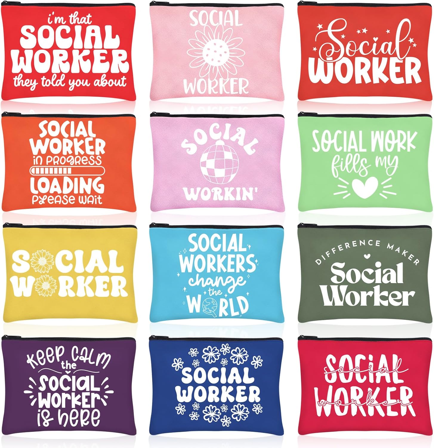 Abbylike 36 Pcs Social Worker Appreciation Gifts Social Worker Month Makeup Bags Portable Cosmetic Canvas Pouch Travel Organizer Bulk for Party Favors for Women Girls(Bright Colors)