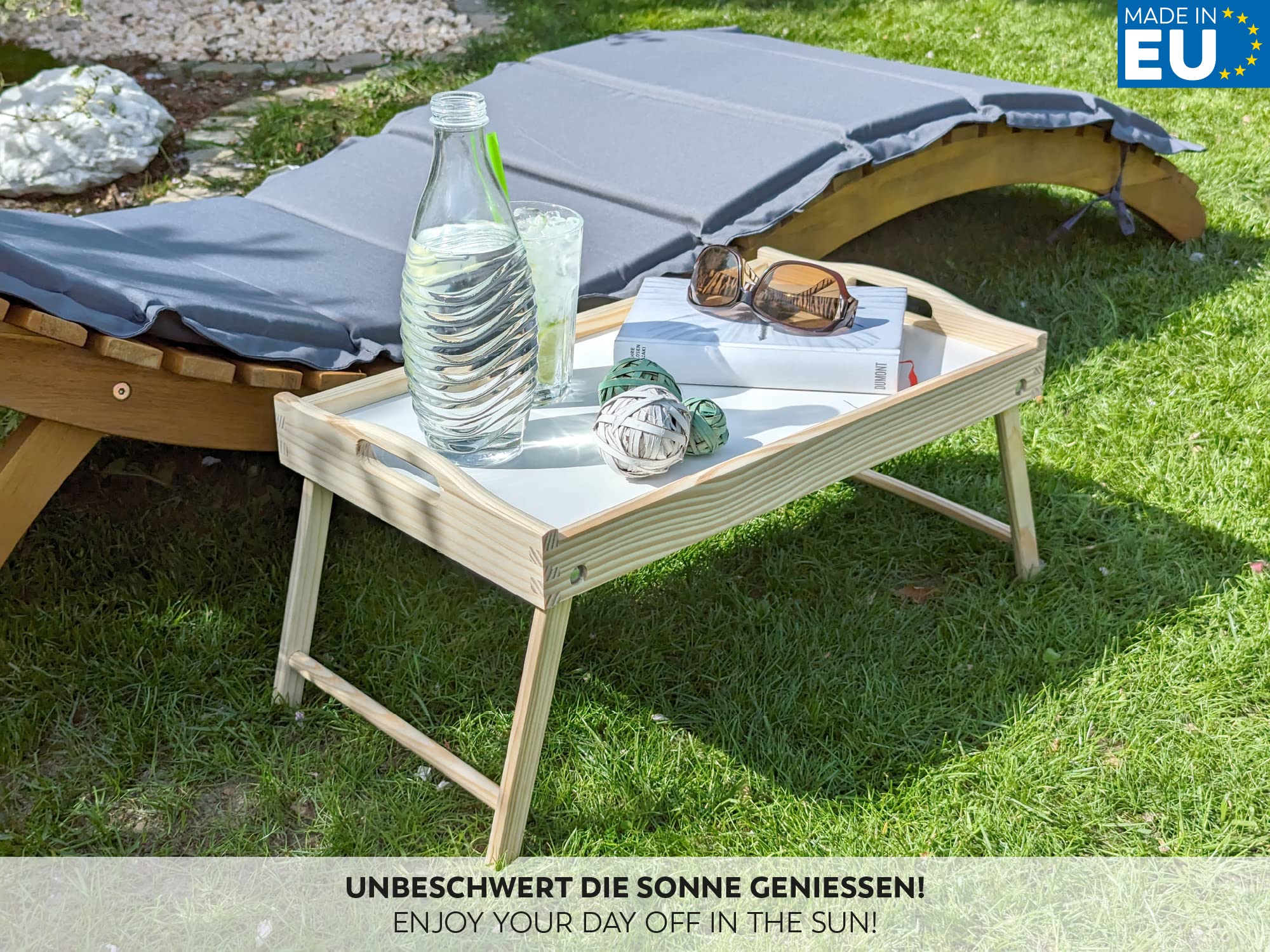 Vassoio Da Letto Pieghevole In Legno Di Betulla - Con Gambe - 50x30 Cm - Naturale/Bianco