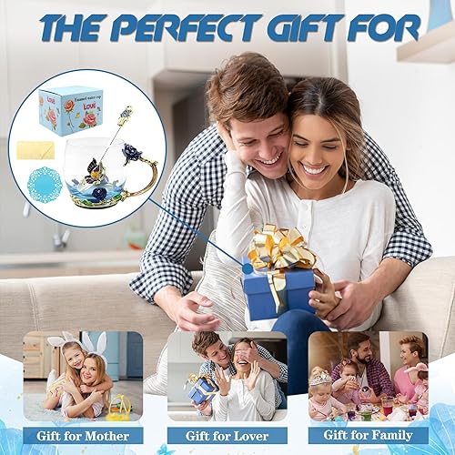 Miniatura 7 de Taza de té esmaltada con flores de mariposa, taza de café de cristal, San Valentín, Día de la Madre, graduación, cumpleaños, regalos de Navidad para