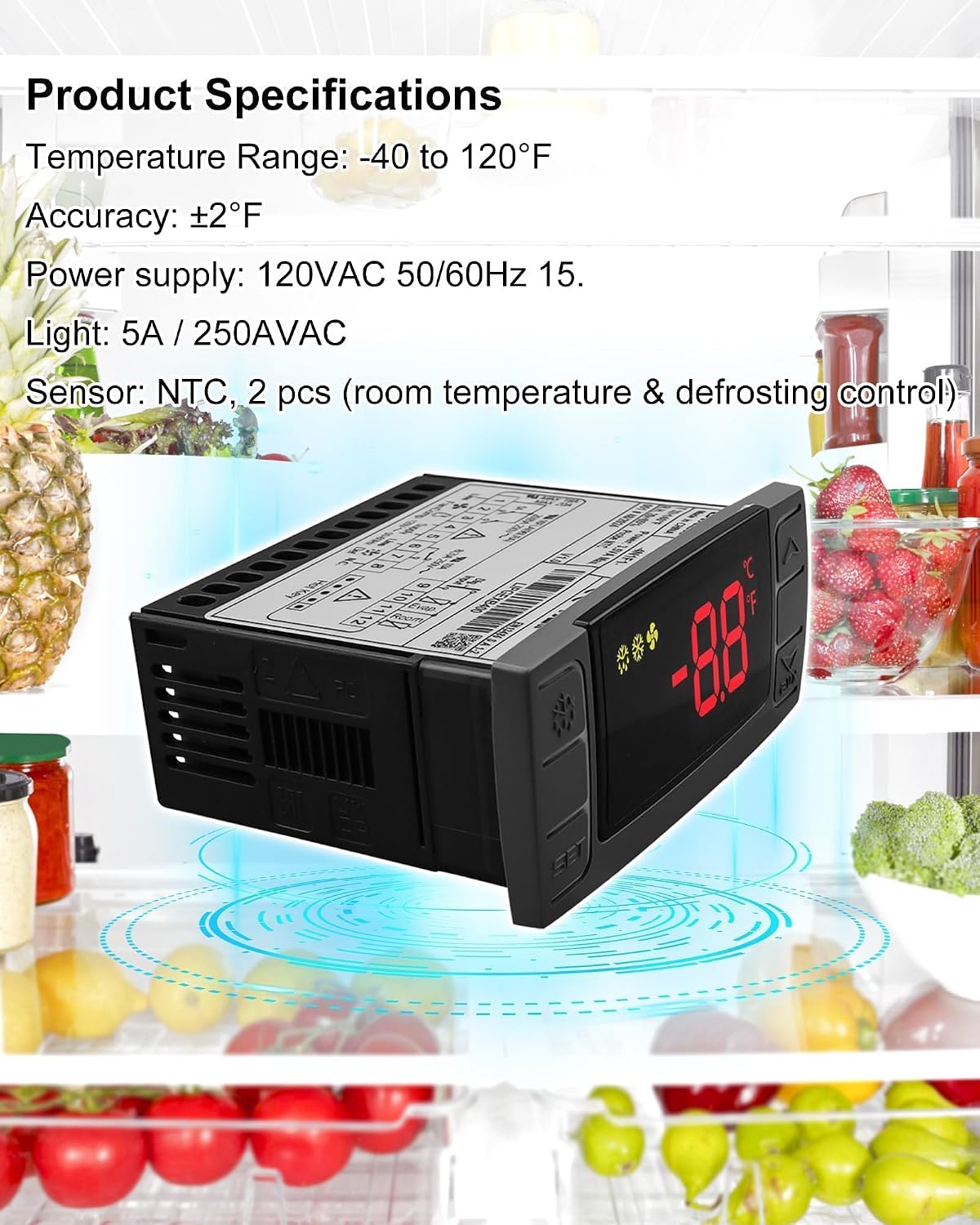 XR06CX-4N1F1 Temperature Controller for 120V 50-60HZ Commercial Refrigerators Freezer Includes Temperature Sensor Probes and Clasp