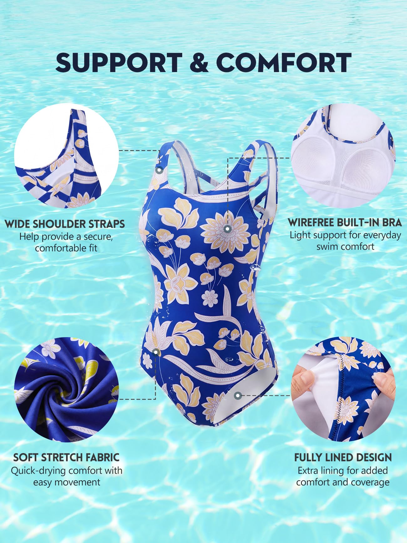 American Trends Modest Criss Cross Indietro Un Pezzo Costume Da Bagno Delle Donne Copertura Completa Costume Da Bagno Lungo Torso Costumi Da Bagno