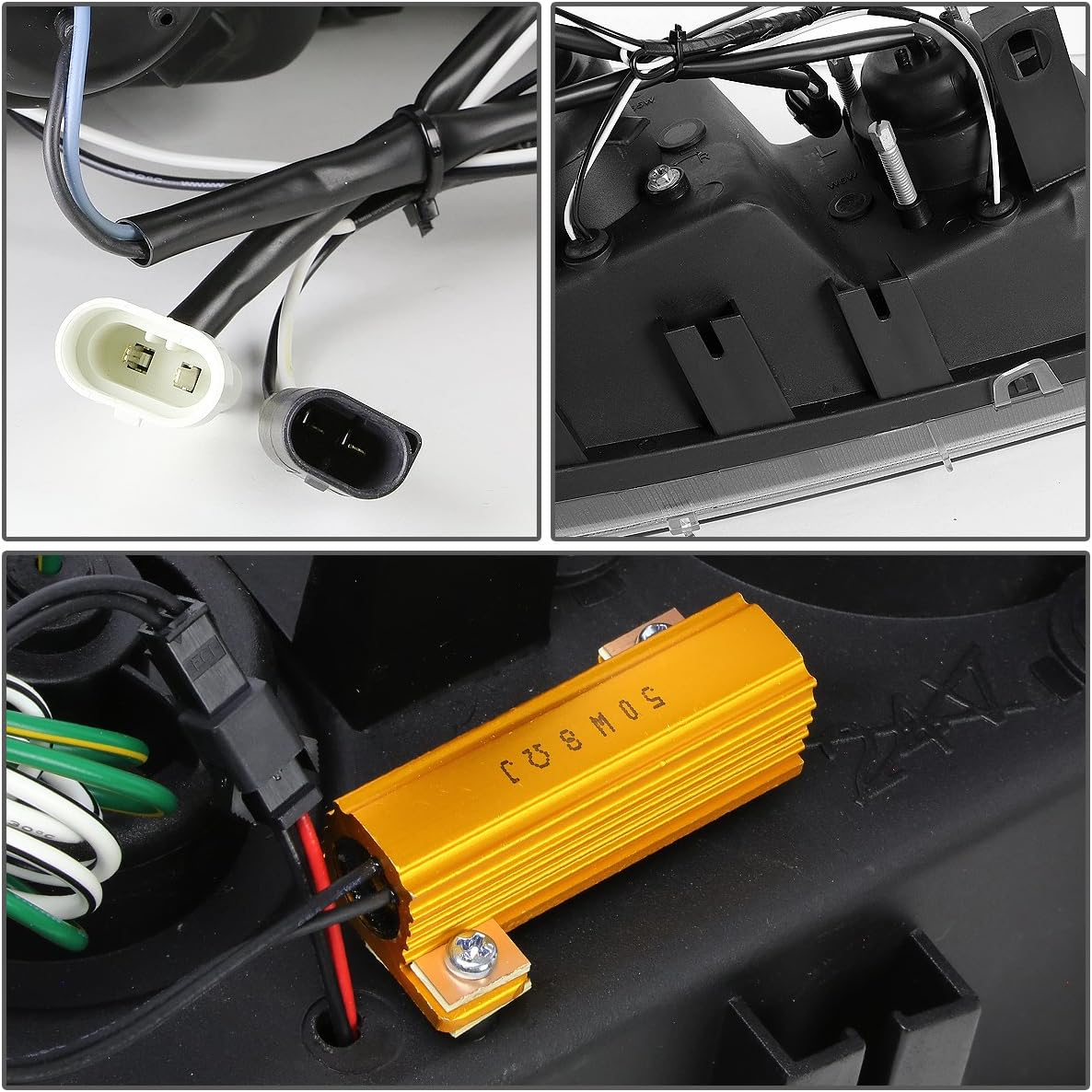 Auto Dynasty Halogen Model 3D Crystal Halo Projector Headlight Lamps with LED Turn Signal Compatible with BMW 5-Series E39 M5 96-03, Driver and Passenger Side, Black Housing Clear Lens