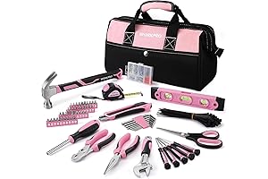 WORKPRO Pink Tool Belt for Women: 263-Piece Essential Home Repairing Kit.