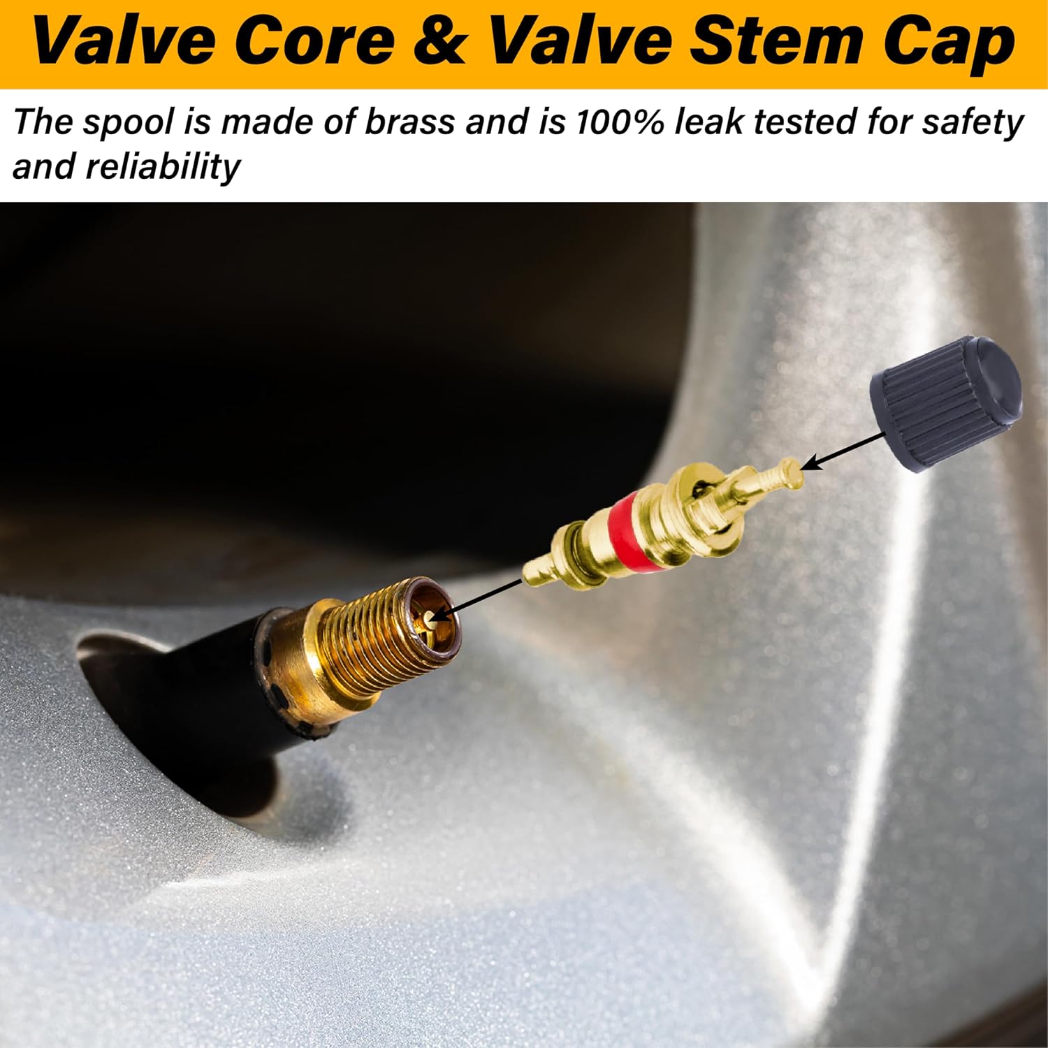 ecocstm 4 PCS Valve Stem Removal Tool, Valve Stem Tool with 20 PCS Valve Cores, 10 PCS Tire Valve Caps, 1 PC 4-Way Valve Tool, Car Accessories Universal Tire Valve Stem Tool for All Cars (35 PCS)