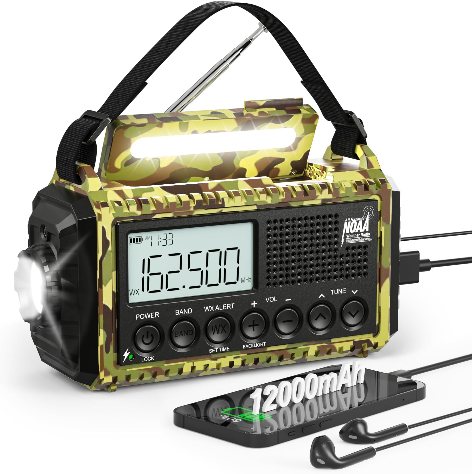 Emergency Radio Hand Crank Solar, am/fm/sw NOAA Weather Radio 12000mAh