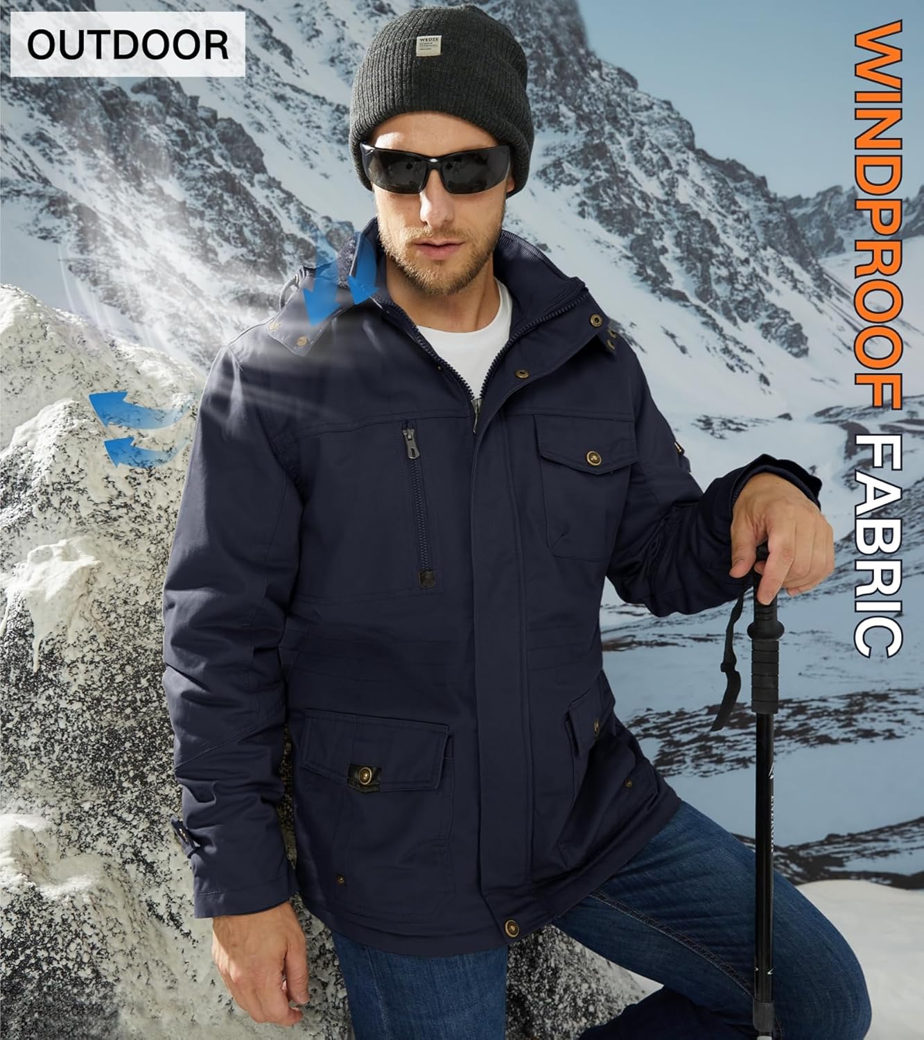 EKLENTSON Men's Winter Coat Fleece Lined Military Jacekt Thick Cotton Parka Jacket Warm Cargo Jacket Work Coat with Hood - Image 2