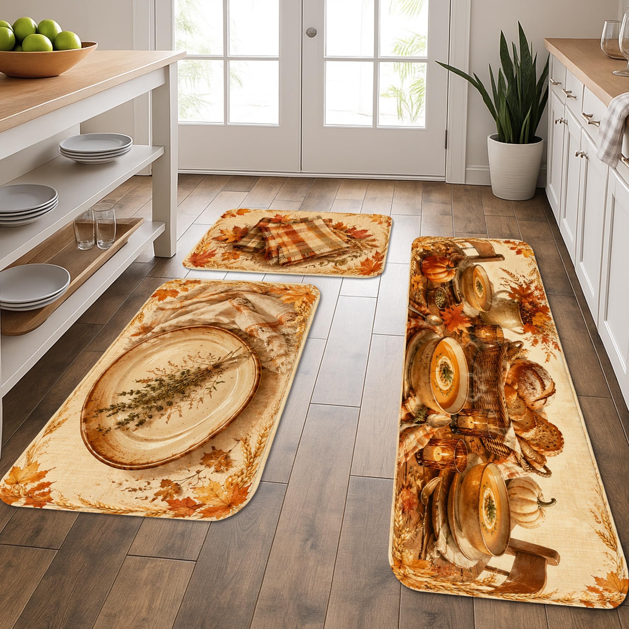 Tapis de cuisine lavable beige lot de 3 tapis buanderie bain