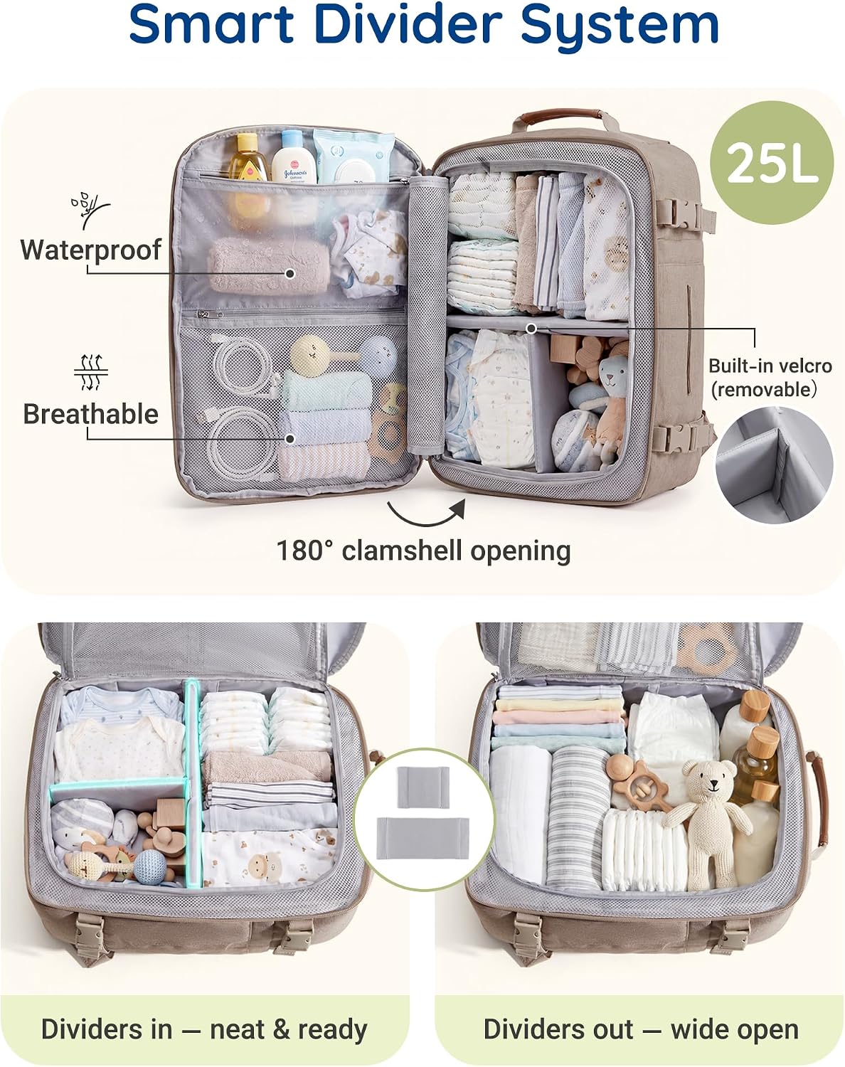 mommore Diaper Bag Backpack Multi-Pocket Travel Baby Bag with Changing Pad | Suitcase-style, insulated pockets, easy-access, stroller-friendly, for mom dad, travel essentials, newborn baby shower gifts