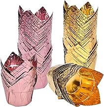 AvoDovA Tulip Cupcake Liners, 100 Pcs 2 Inch Muffin Liners Gold and Rose Gold Foil Paper Baking Paper Cups Muffin Cases Cupcake Cases Wraps Cases Baking Paper for Coffee Shop,Wedding, Birthday Party,Baby Shower,Christmas, DIY Handmade Party