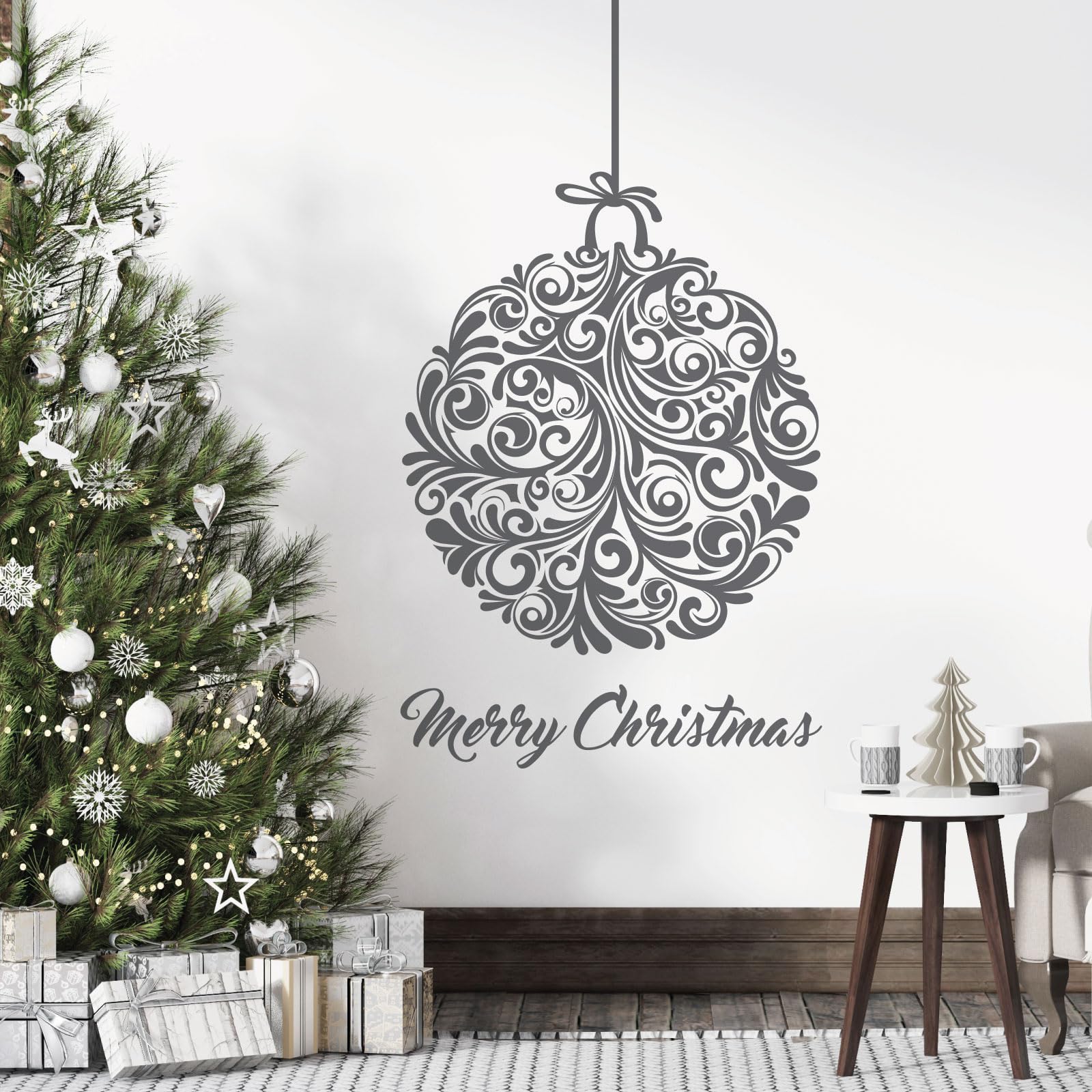 Christmas Tree Swirl Ball - Merry Christmas Wall Sticker [Ball] [Dark Grey]