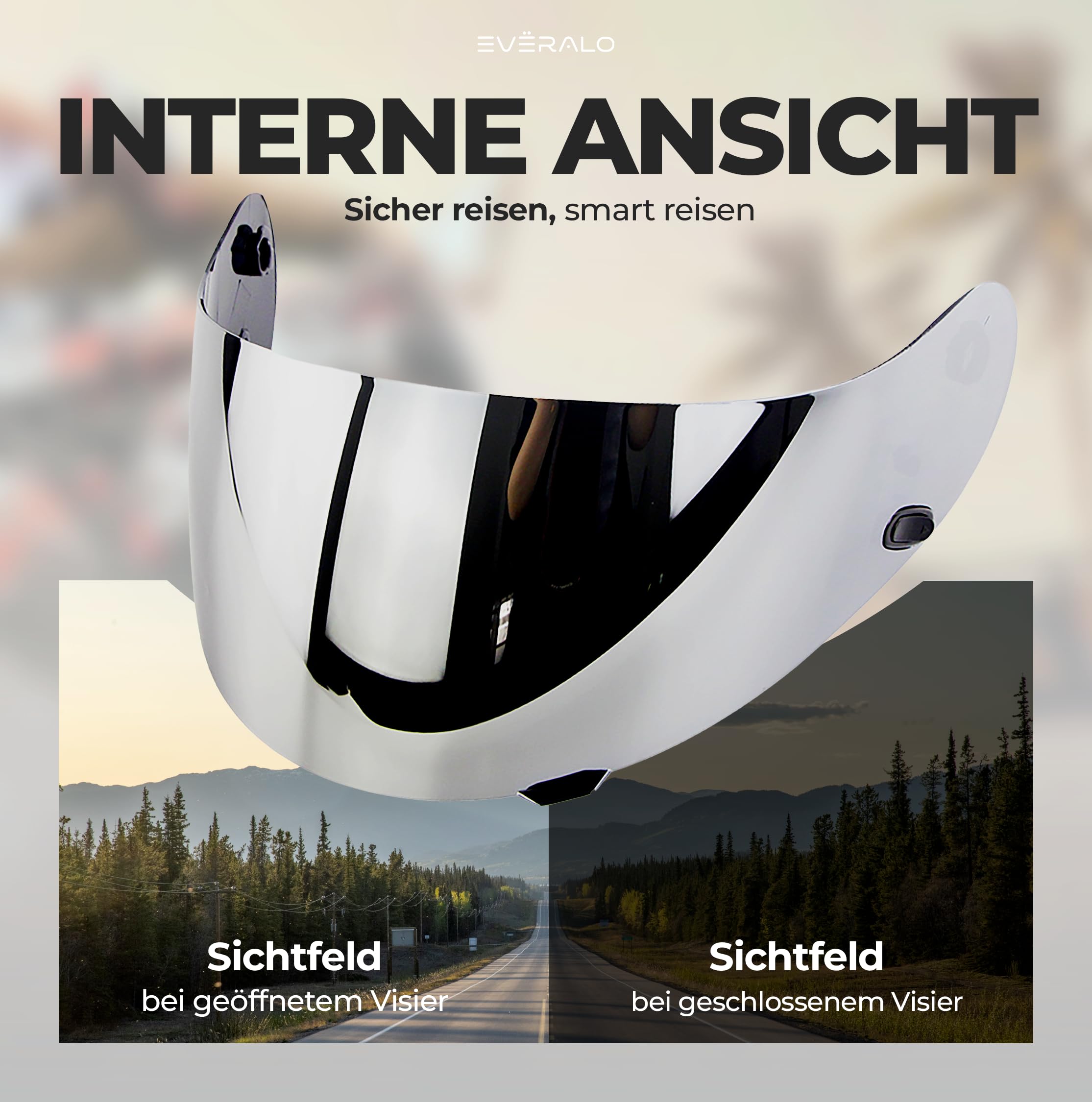 Visier Kompatibel Mit HJC Cs15 - Fg15 - Is16 - Tr1 - Fs11 - Ac12 - Cl15 - Cl16 - Clsp - Clst - Cl17 - Csr1 - Fs10 - Fs15 - Hj09 (Verspiegelt Chrom)