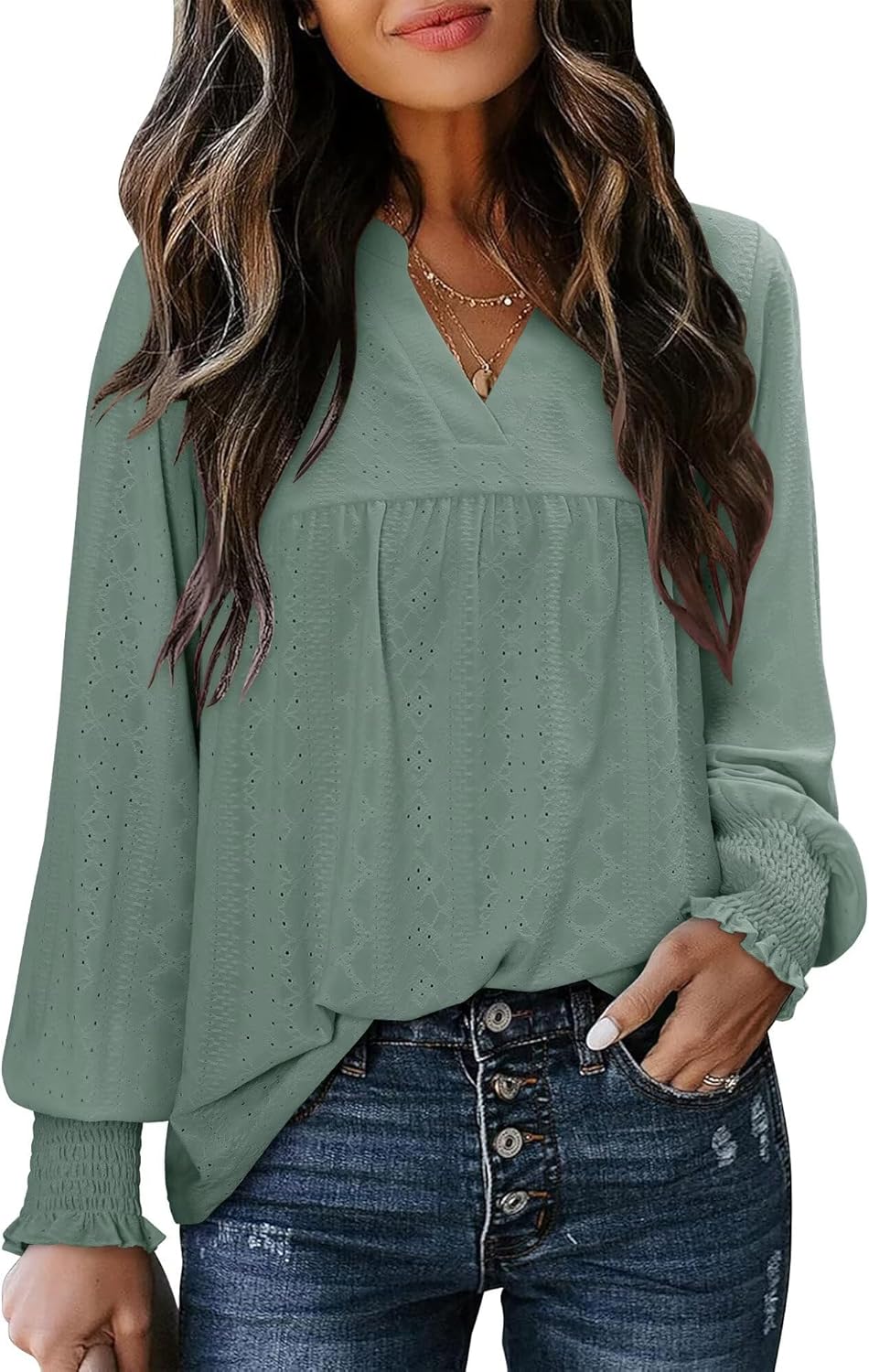 Magritta Womens Long Sleeve Casual Tunic Tops 2025 Winter Loose Dressy Shirts V Neck Flare Blouses