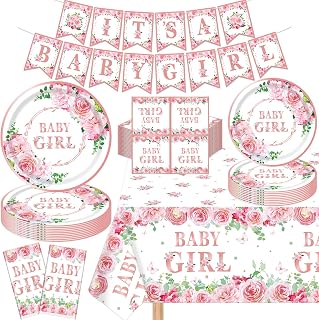 123 Pack Floral Sweet Babygirl Party Supplies Baby in Bloom Birthday Party Deco Set Baby Shower Deco for Girl Party Supplies Include Plates, Napkins, Birthday Banner, Tablecloth for 40 Guests