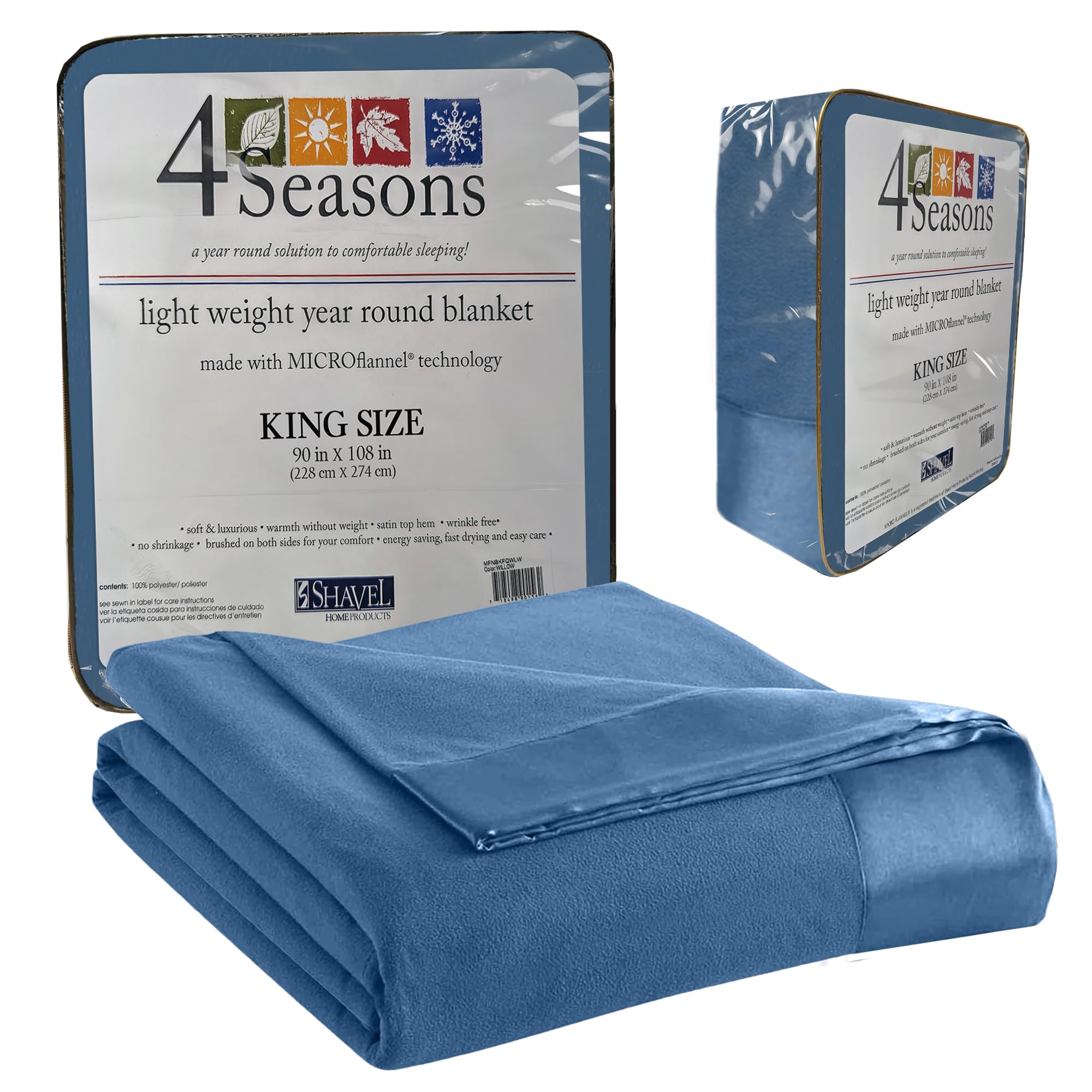 Thermee Micro Flannel King-Size All Seasons Lightweight Sheet Blanket, Machine Wash & Dry, No Pilling, 101Lx90W, Country Blue