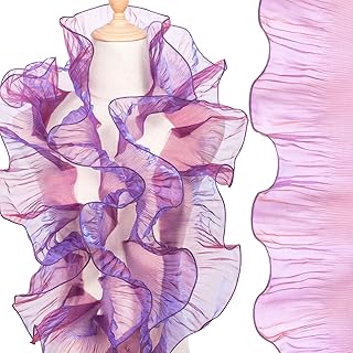 5 Yards Ruffle Lace Trims, Organza Ruffled Lace Fabric, Pleated Ribbon Sewing Decoration for Bridal Wedding Dresses Bouquets Clothing Hair Accessories Flower Packages DIY Crafts- Purple