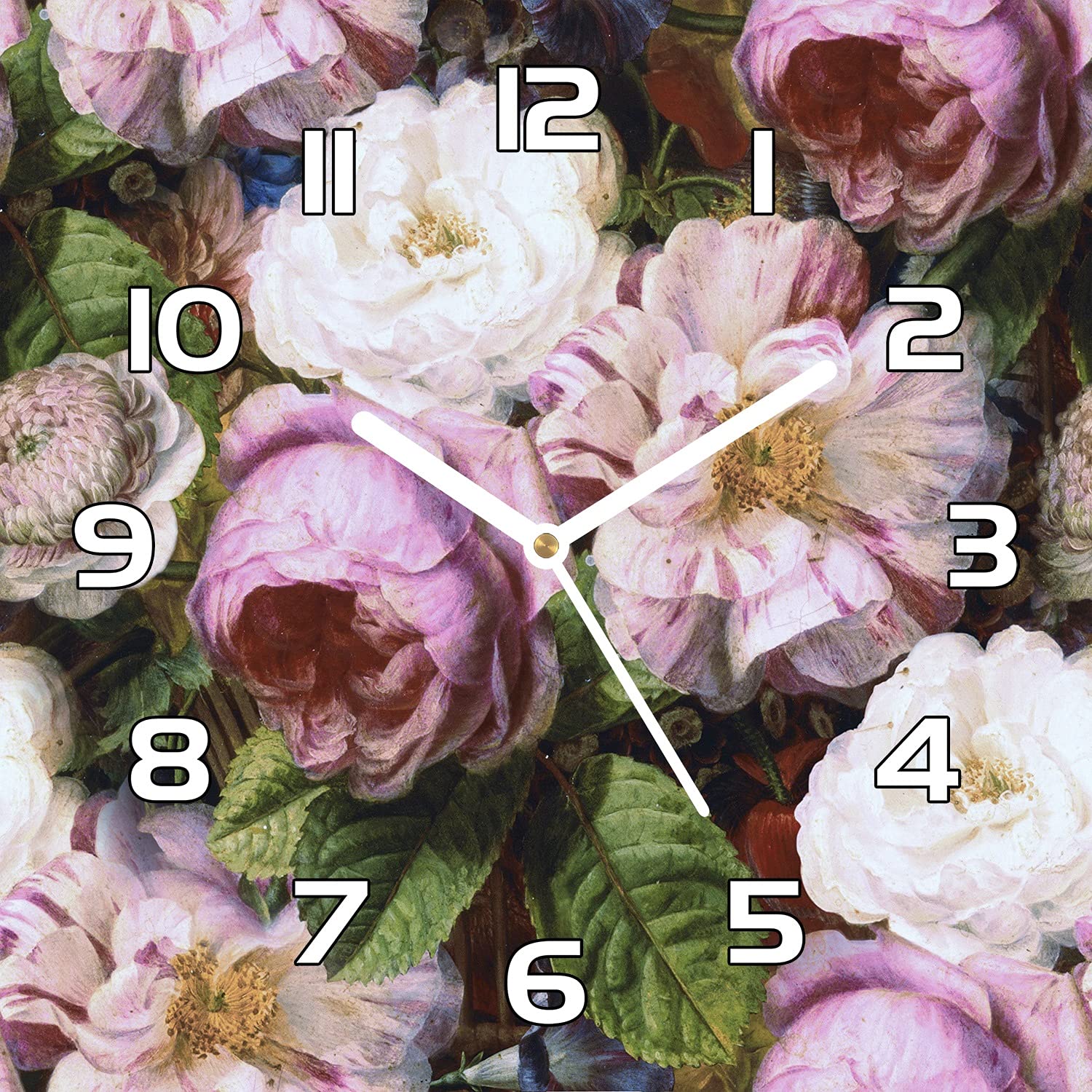 Horloge murale décorative salon et cuisine en verre imprimé jardin de roses