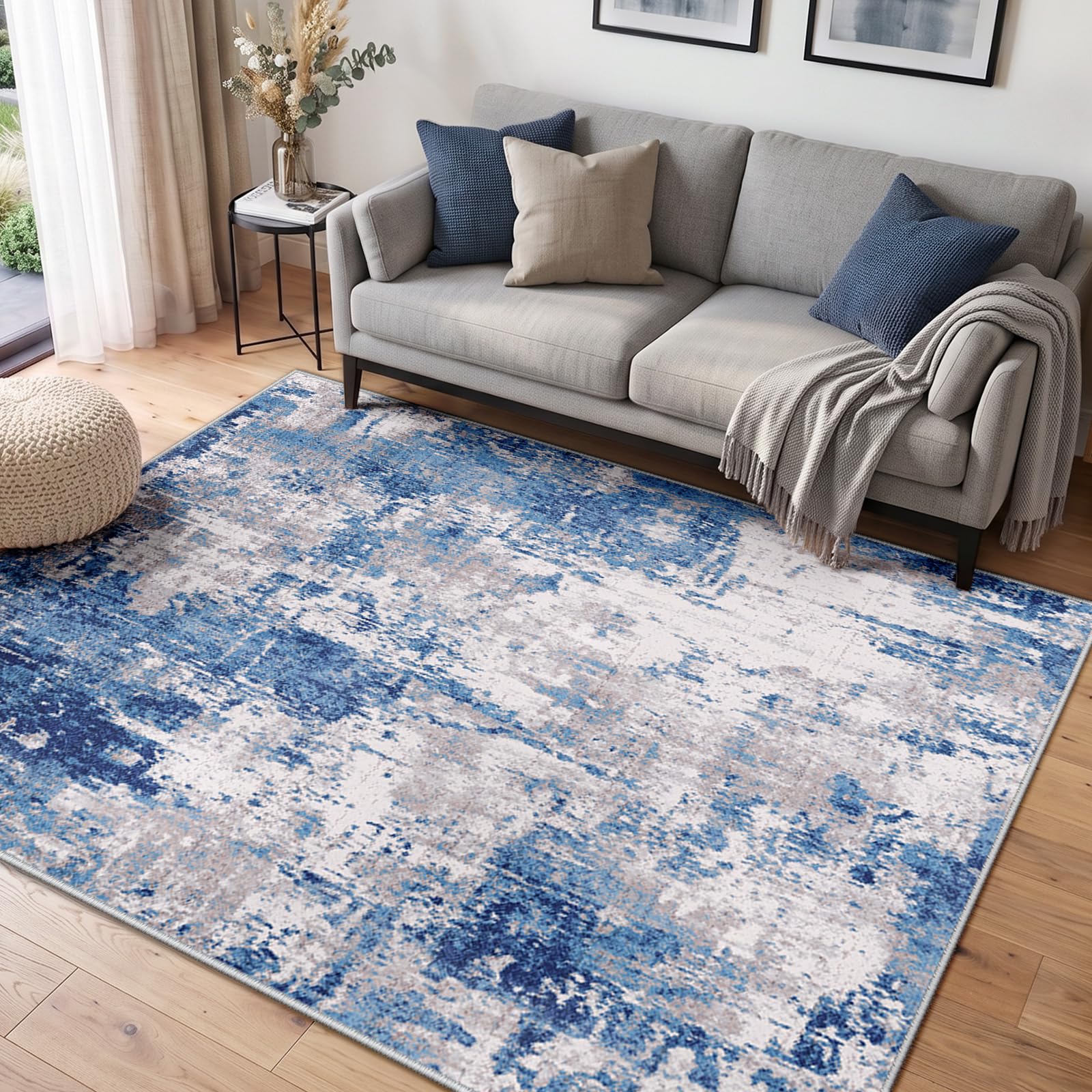 INOVADAY Abstrakt Waschbarer Teppich 120x180 cm Blau/Grau