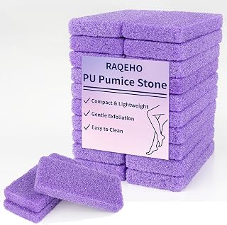 RAQEHO 20 Pack Small Purple Pumice Stones for Feet - 3.6x1.8 Inch Lightweight Foot File for Callus Removal, Hard Skin Exfoliator, Travel Pedicure Scrubber