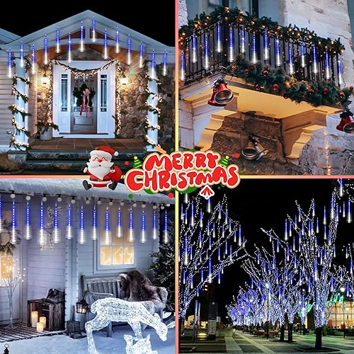 Miniatura 9 de KNONEW Luces de Navidad para exteriores, 15 pulgadas, 24 tubos, 672 luces LED de lluvia de meteoritos enchufables, impermeables, para árbol de
