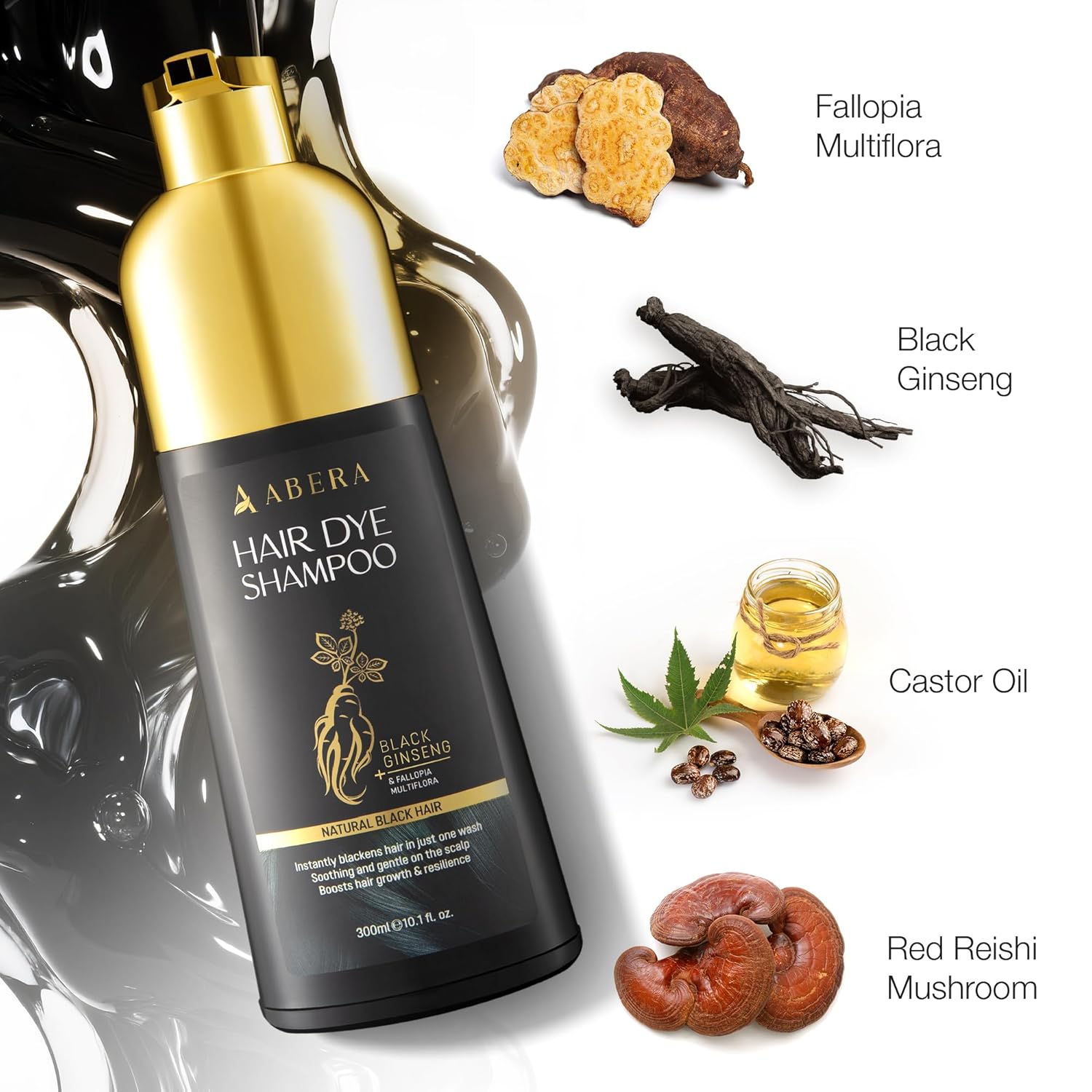 ABERA Hair Dye Shampoo, Black Hair Color for Gray Hair Coverage for Women and Men, 3 in 1 Formula for Healthy Hair, One-wash Hair Blackening Treatment with Natural Dark Color (10.1 Fl. Oz.) - Image 5
