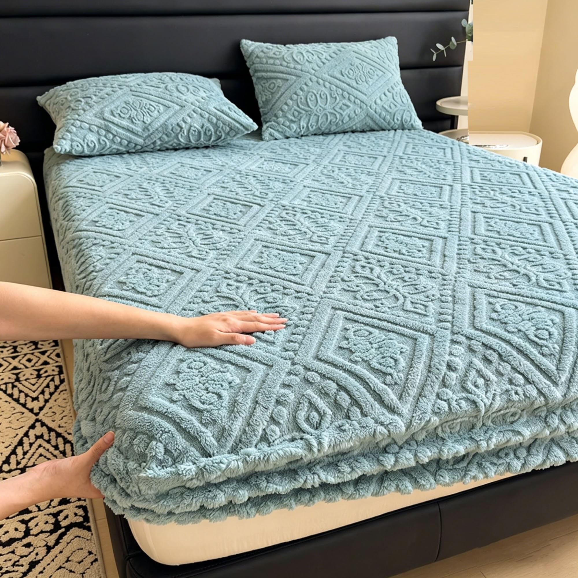 Drap-Lousse et taies d'oreiller bleus 200x220 cm avec draps de lit élastiques