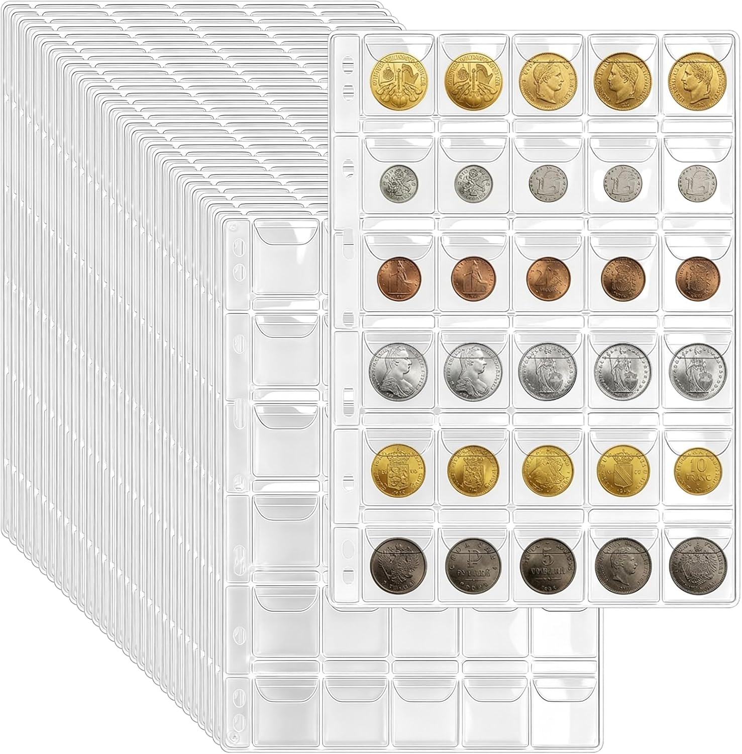 900 Pockets Coin Sleeves for 1.4 x 1.4 Inch Cardboard Holders, 30 Sheets Coin Collection Supplies Pages with 9 Hole Coins Binder Pages, Collecting Coins Sleeves for Tokens, Medals