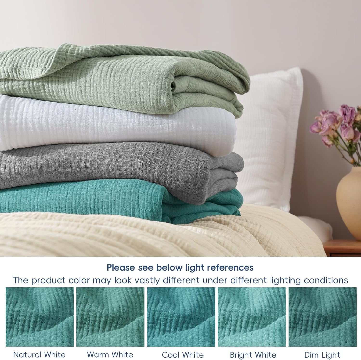 David's Home 100% Cotton Muslin Queen Size Blanket, 4-Layer Breathable and Lightweight Gauze Blanket for Bed Couch, Soft Throw for Adults Hot Sleepers, Room Decor, Teal Green, 90 * 90"