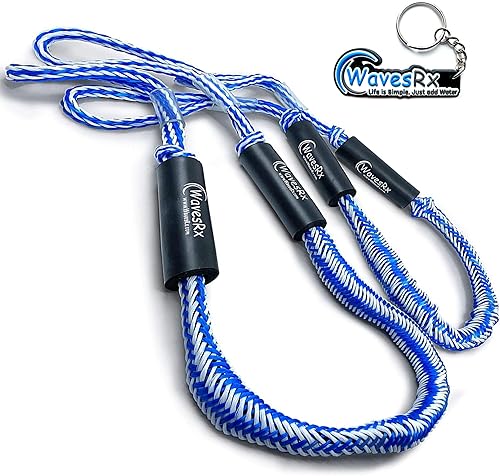WAVESRX DockingPal - Línea de muelle elástica prémium de 4 pies a 5.5 pies (2 unidades)  Cuerda de amarre elástica que se estira para absorber