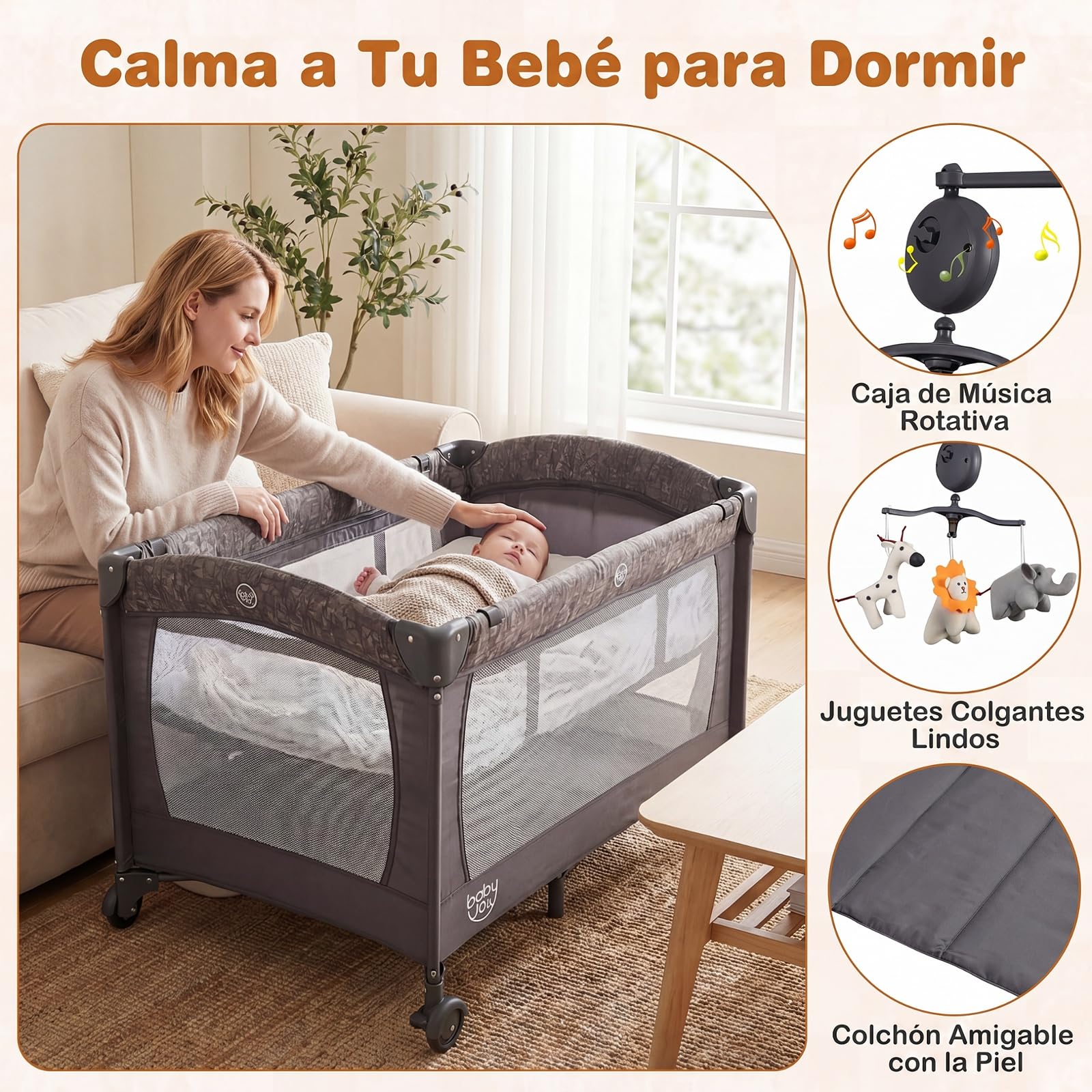 COSTWAY 4 en 1 Cuna de Viaje para Bebé con Cambiador y Colchón
